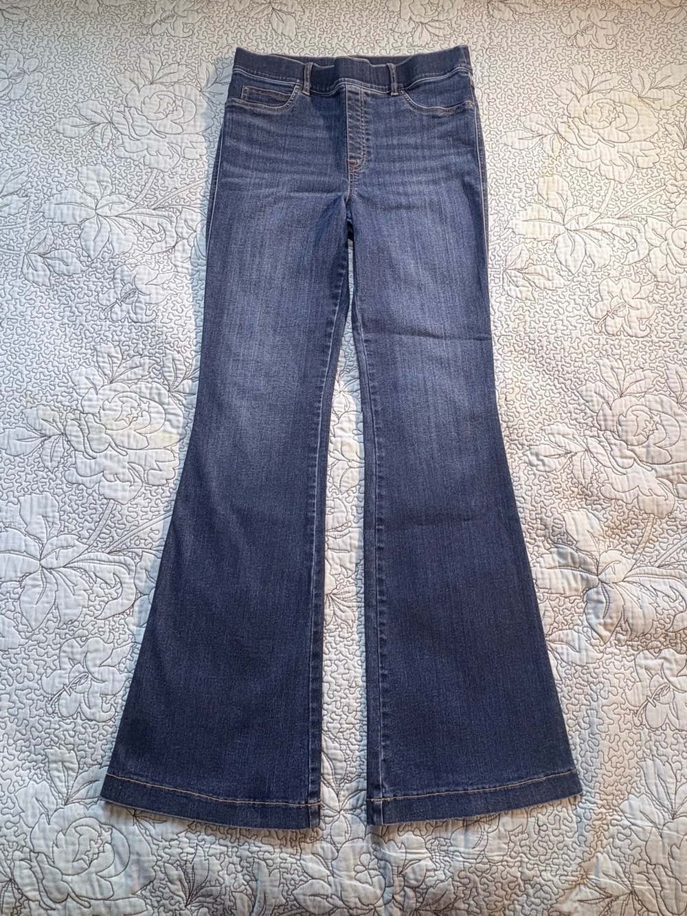 💥SPANX Pull On Flare Jeans Dark Wash High Rise Stretch Denim Size L🧡